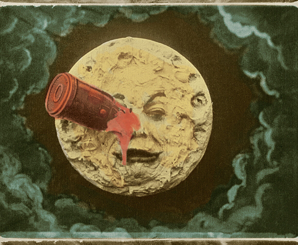 Handkoloriertes Still aus dem Science-Fiction-Film «Die Reise zum Mond» von Georges Méliès, Werkstatt Thuillier 1902